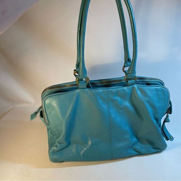 Audrey Brooke turquoise soft leather large zip satchel many compartments - Picture 9 of 16